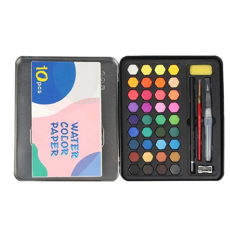 

36 Color Solid Watercolor Acrylic Paint Iron Boxed Beginner Painting Sketch Art Paint Set Paints Painting Drawing & Art Supplies