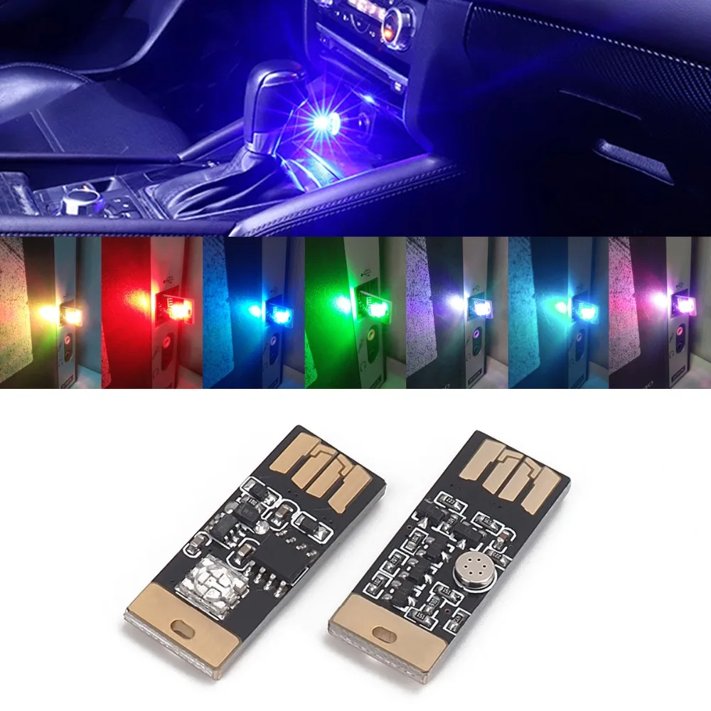 2 шт цветные Автомобильные светодиодные USB RGB атмосферные огни PC Авто Сенсорное