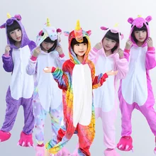 Unicórnio Kigurumi Crianças Pijamas Pijamas das crianças Para Meninos Das Meninas Crianças de Flanela Pijamas Set Inverno Animais Pijamas Onesies