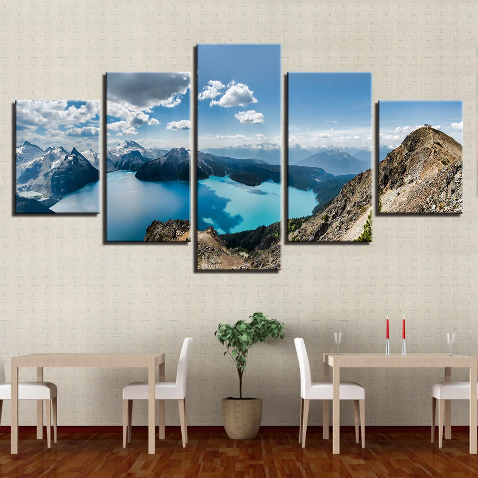 

Painting Poster Modular 5 Pieces Mountain Lake Blue Sky White Cloud Scenery Picture HD Print On Canvas Frame Decor Home Wall Art