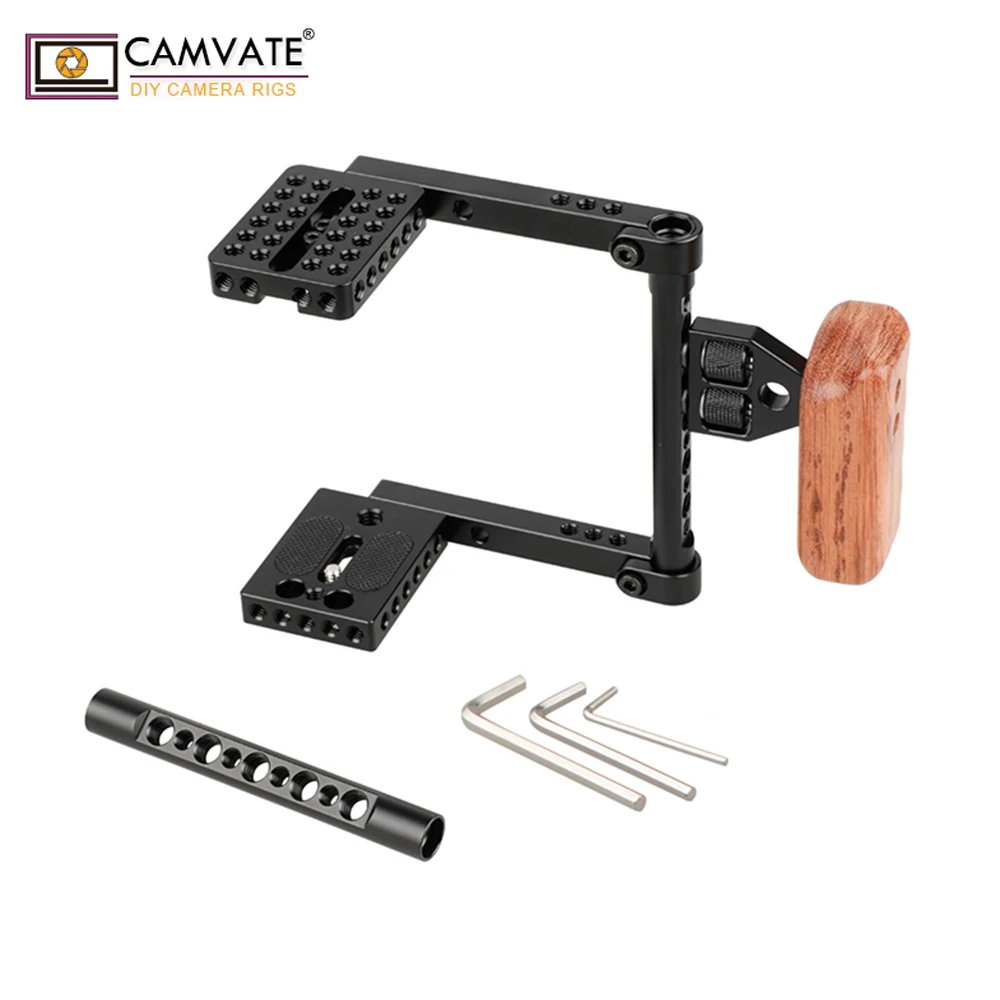 

CAMVATE DSLR Video Camera Cage Stabilizer Rig with Wooden Handle(right) C1657 camera photography accessories