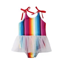 Для маленьких девочек c бантом в полоску цветастой радуги для детей Цельный купальник для малышей, для маленьких девочек Цвет в полоску купальные костюмы-пачки купальники костюм комплект бикини, купальный костюм