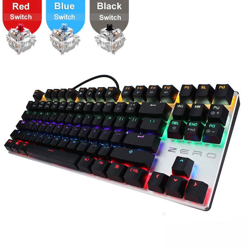 Metoo игровая механическая клавиатура 87/104 ключей usb Проводная клавиатура синий/красный/черный переключатель клавиатура с подсветкой