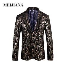 Куртки размер Fit Блейзер на пуговицах Свадебные павлин мужские MEIJIANA вечерние два узкое повседневное пальто мода 3d американский костюм с принтом