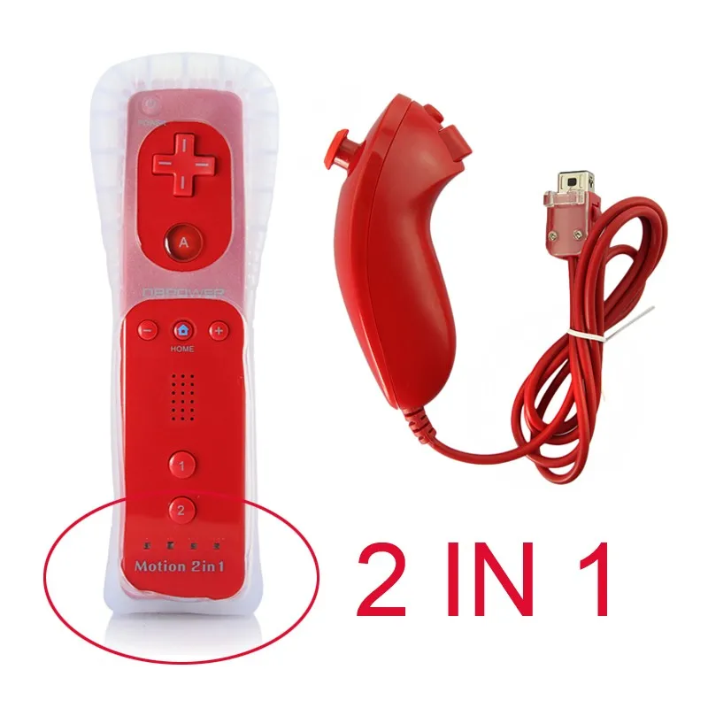 2-в1 беспроводной пульт дистанционного управления и Nunchuk контроллер для nintendo wii с MOTION PLUS защитный силиконовый чехол+ ремешок на руку