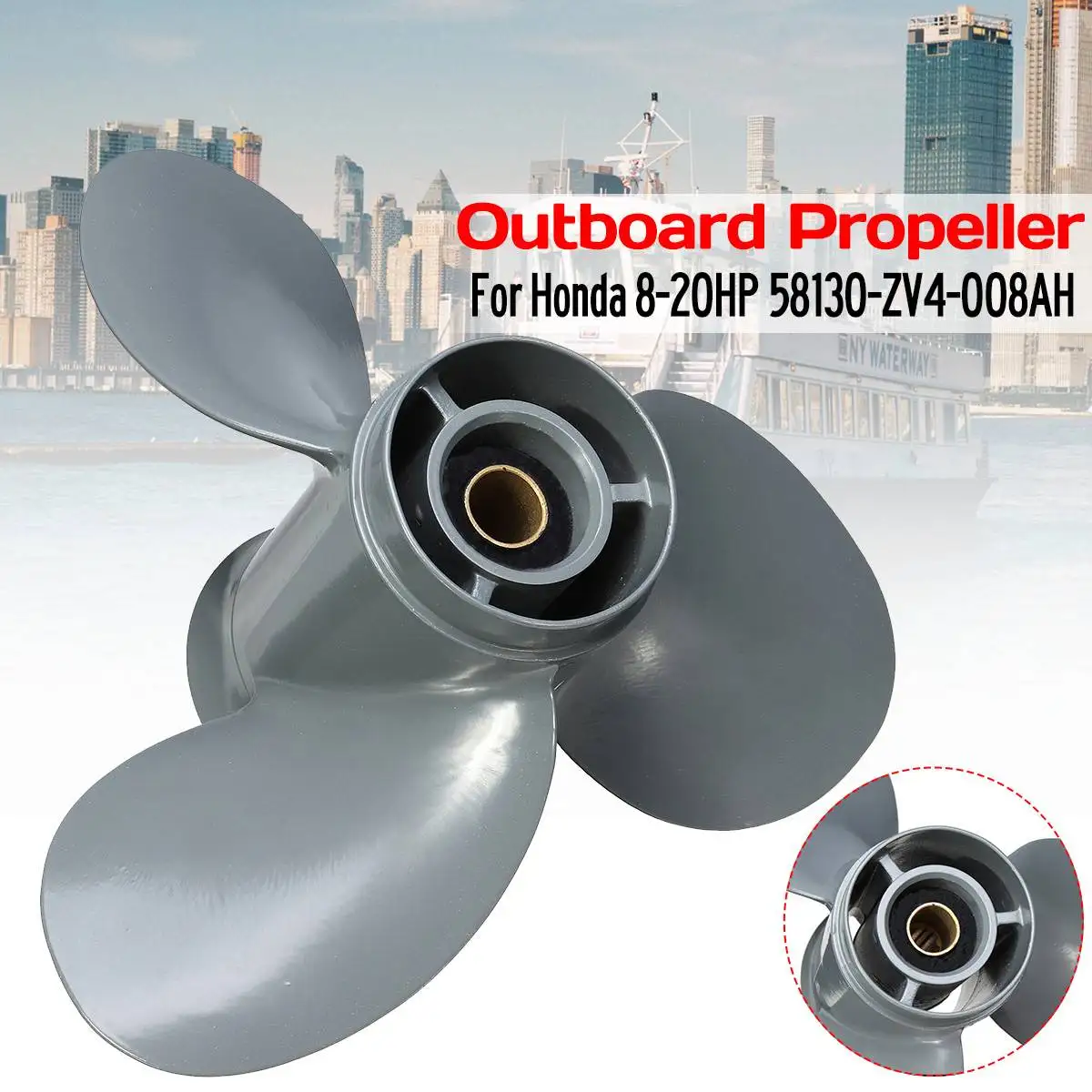 

58130-ZV4-008AH Gray 9 1/4 x 8 Outboard 3 Blades Aluminum Propeller For Honda 8-20HP 8 Spline Tooth R / Standard Rotation
