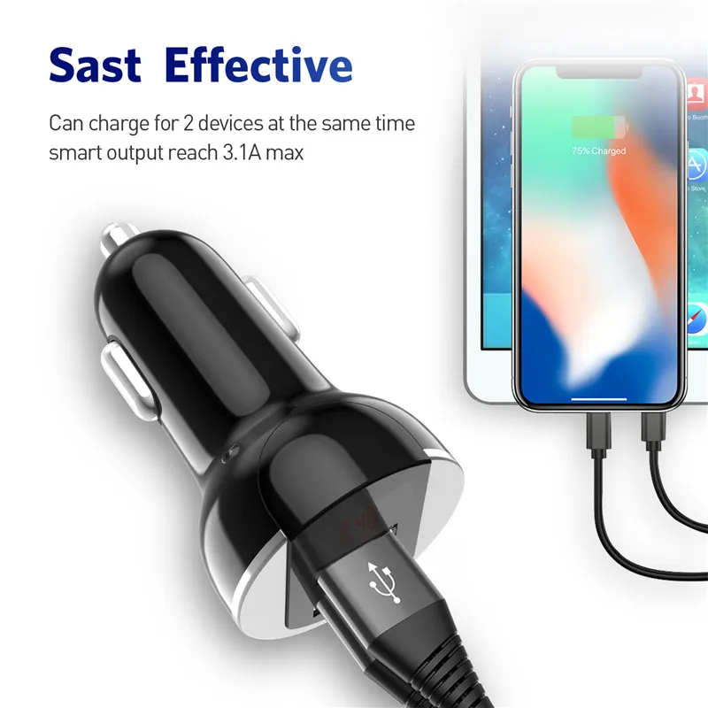 USLION автомобильное USB зарядное устройство Быстрая зарядка 3.1A для мобильного
