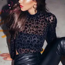 Новые модные женские леопардовые принты длинный принт короткий рукав Повседневная, Клубная одежда нет боди Bodycon, See Through