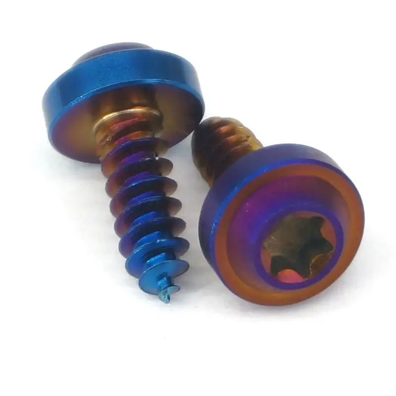 

2 PCS M5x15mm Burn Blue GR5 Titanium Flange Hex Head Self Tapping Screw