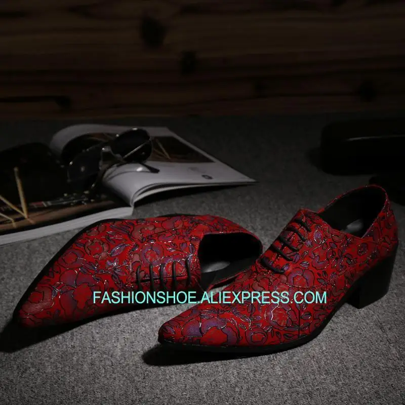 

Red Flower Men Shoes Genuine leather Oxfords Low heels Lace up Wedding Dress Shoes Plus Size 38-46 T Show Shoes for men