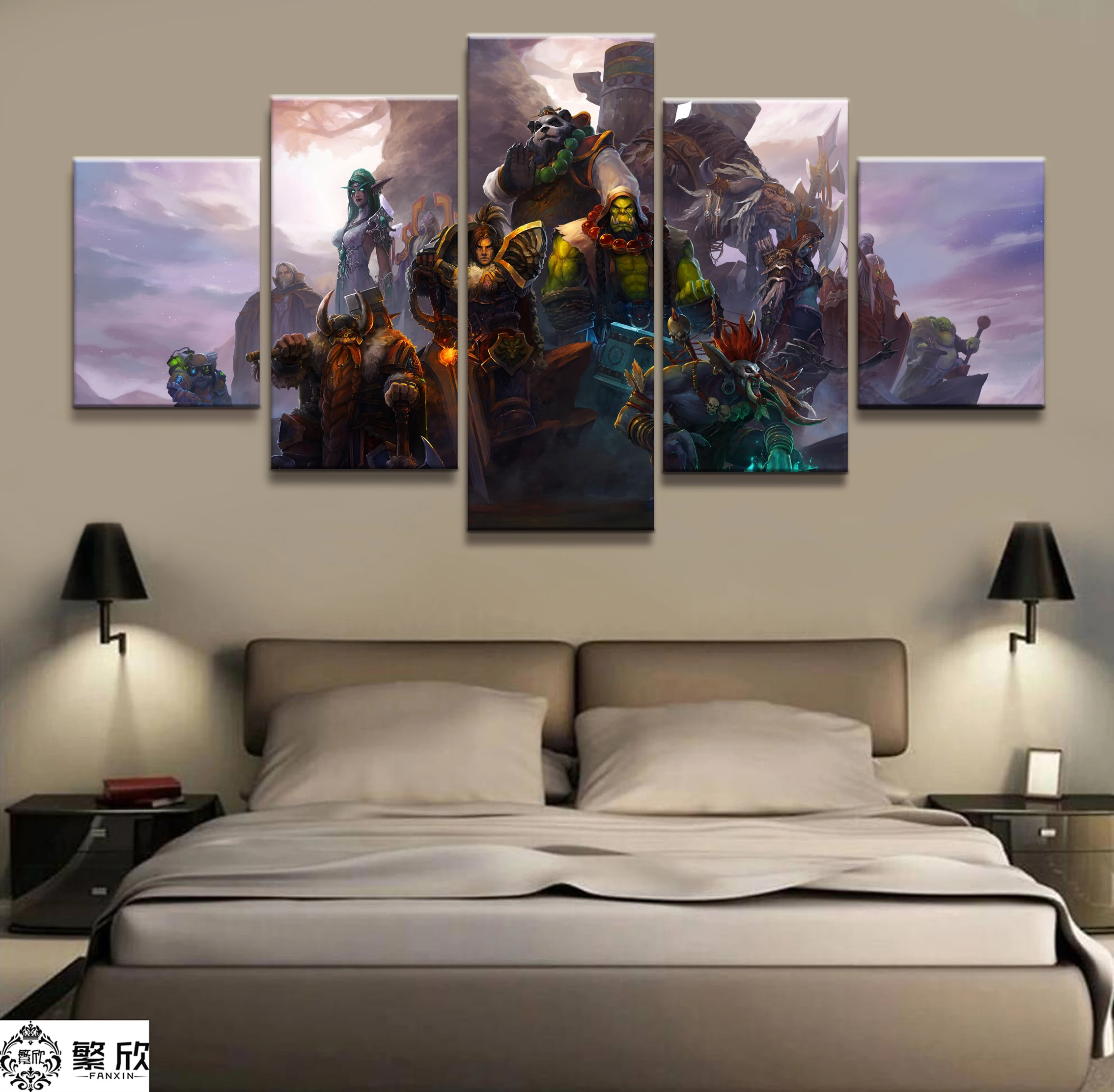 

5 Piece Video Game WOW Warcraft DOTA 2 Painting Poster Decorative Mural Art Room Wall Decor Canvas painting wholesale