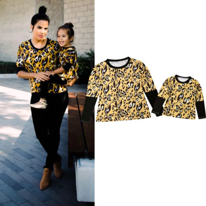 

Pudcoco Family Mom Baby Kids Girl Matching Outfits Long Sleeve Leopard T-shirts Tee Top Clothes Blouse