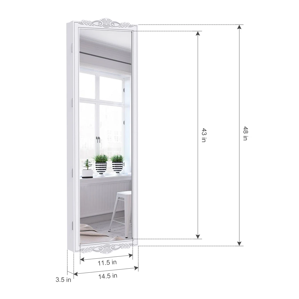 Wall Door Mounted Mirror Jewelry Cabinet Lockable Armoire