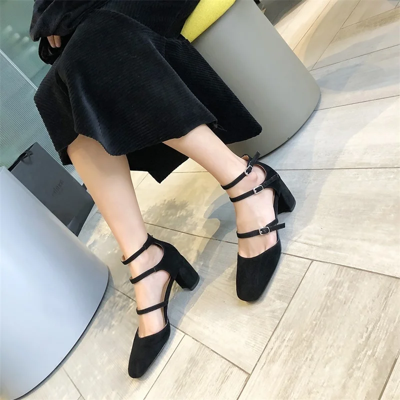 Tacones Altos sordo Del Mujer Hebilla Is La Black Zapatos Nueva Pinkish Cuero Dedo fog pale Pu Pie Grey Green Verano Individuales Correa 2019 Primavera Marea De Cuadrado 10sj087 Moda XqTwqra