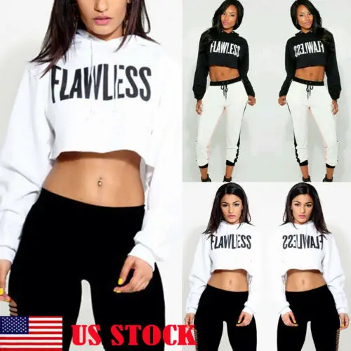 

Casual US Women Hoodie Sweatshirt Jumper Crop Top Coat Sports Pullover Tops NEW