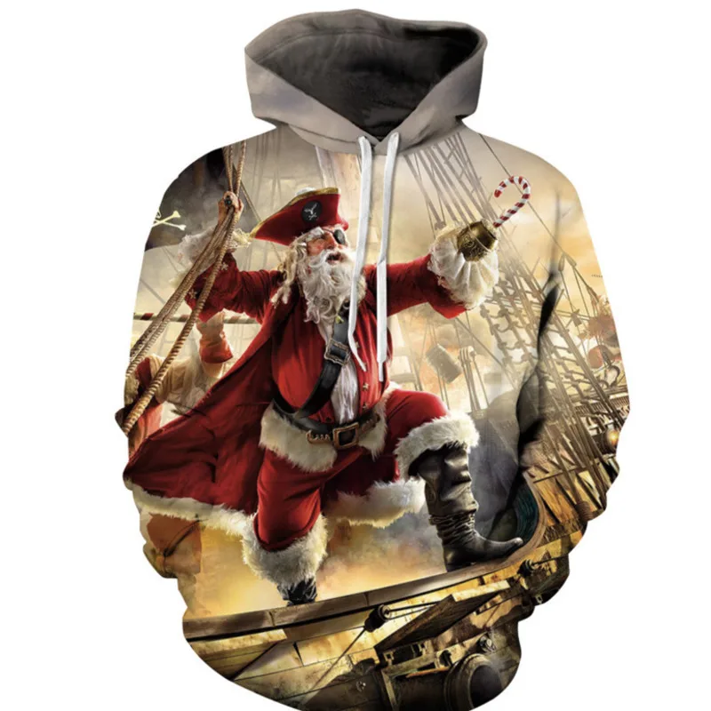 Рождество серии 3D пуловер Одноглазый пиратский капитан цифровой печати мужчин и женщин пуловер с капюшоном Пара Толстовка