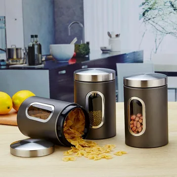 

3Pcs Stainless Steel Storage Tank High-Grade Fresh-Keeping Sealed Tea Coffee Canisters Storage Box Creatives Home 11X16.5Cm