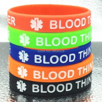 

100pcs Blood thinner medical alert emergency treatment silicone rubber band wristband bracelet bangle