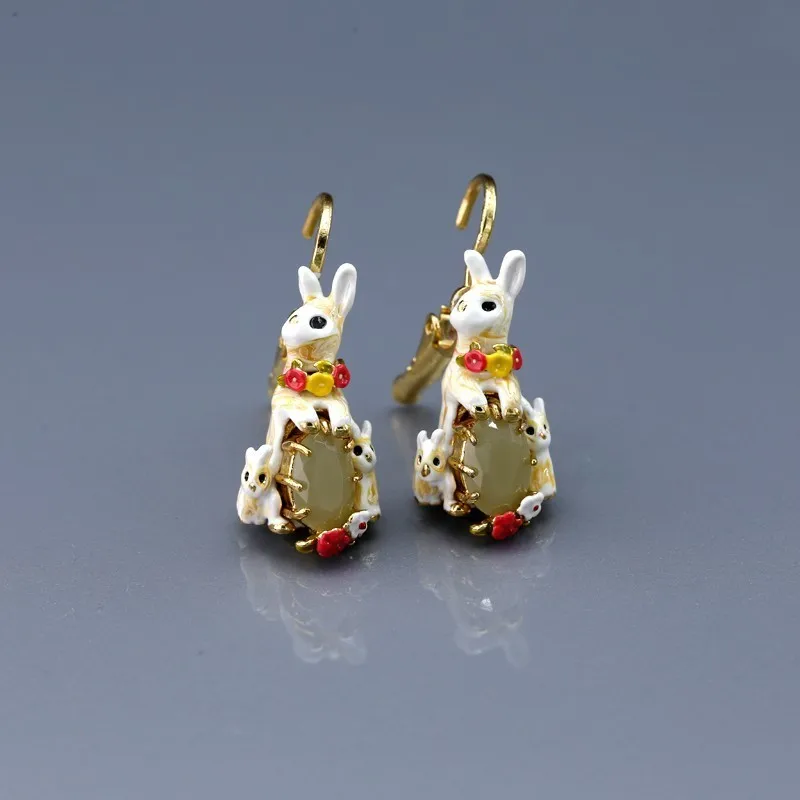 Enamel Glaze Plush Colored Earrings Three Only Leveret Rabbit Family Jewel Ear-hook | Украшения и аксессуары