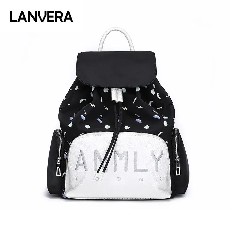 LANVERA Fashion Women Backpack Black School Bags For Teenager Girls Large School Backpack Solid Travel Shoulder Bags 8321