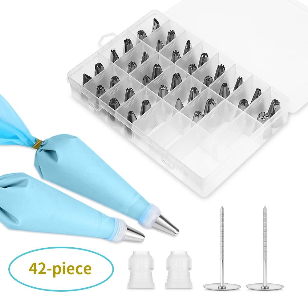 

Inlife 42 pcs Set Pastry Bag Piping Tips Stainless Steel Nozzles Pie Cake Decoration Silicone Kitchen DIY Cake Decorating Set