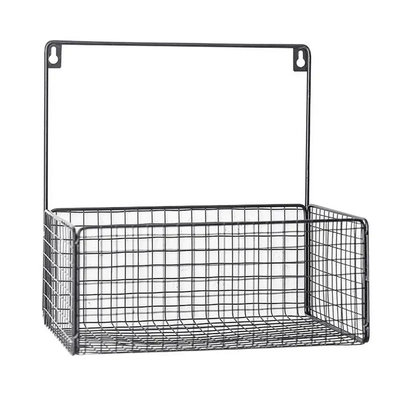 

Wrought Iron Wall Hanging Storage Basket Bathroom Toiletries Kitchen Cruet Punch-free Hanging Basket Desktop Sundries Organizer