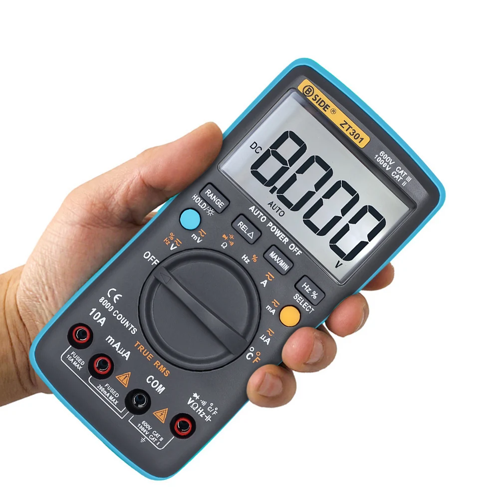 

BSIDE Digital Multimeter AC DC Voltage Current 8000 Counts ZT301 Portable Handheld Ammeter Ohm Capacitance Temperature Tester