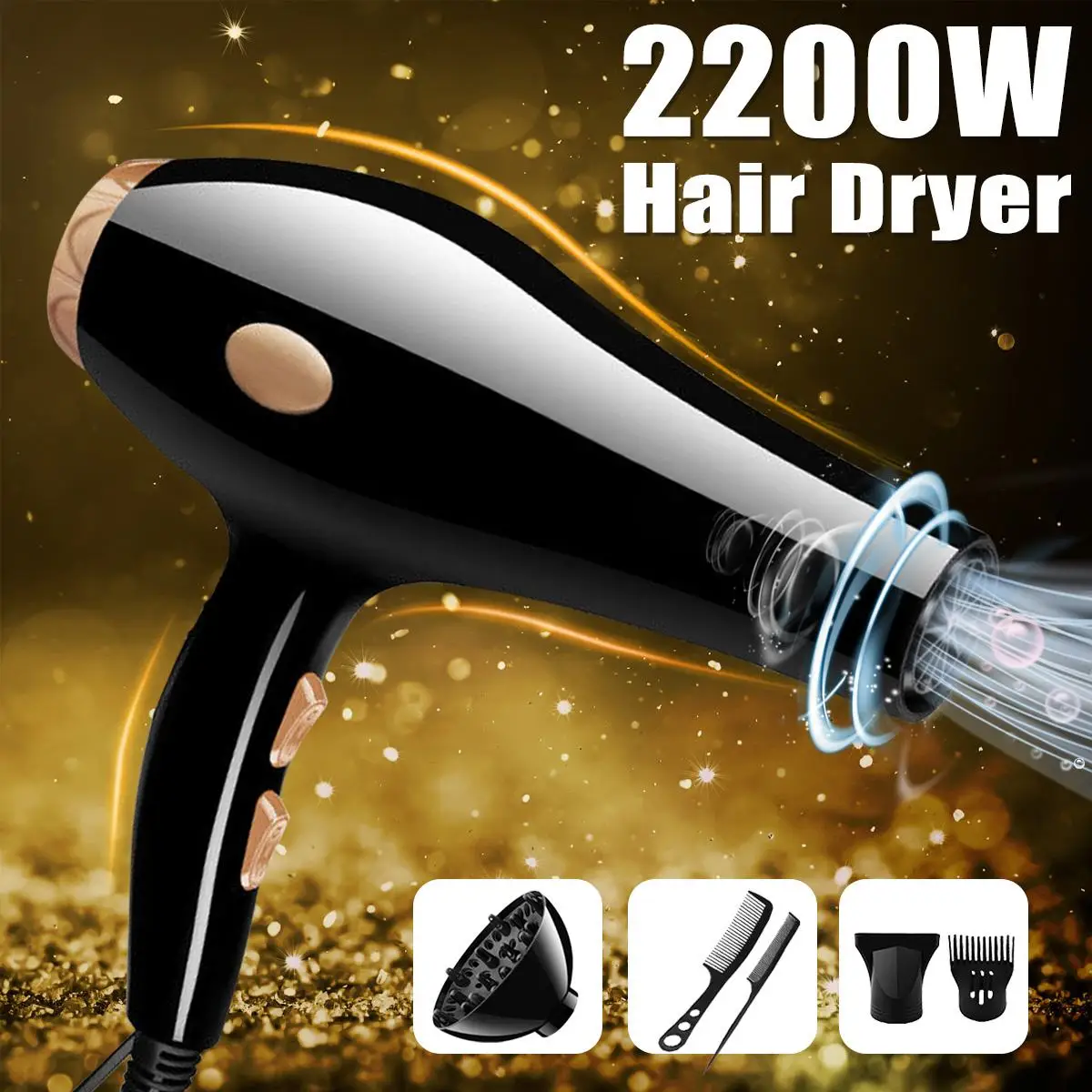 

220V 2200W Powerful Professional Salon Hair Dryer 5 Modes Heat Blow Dryer Electric Hairdryer With Comb Kit Styling Accessory