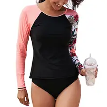 Асимметричный реглан с длинным рукавом черный Рашгард Топ цветочный принт Быстросохнущий костюм для серфинга рубашка Пляжная спортивная одежда купальный костюм для плавания
