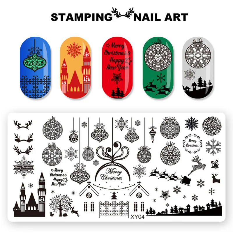 Kimcci Christmas Nail Art Stamping Plate Snowflake Reindeer Tree New Year Pattern Manicure Image Template Festival Nails Stencil 4