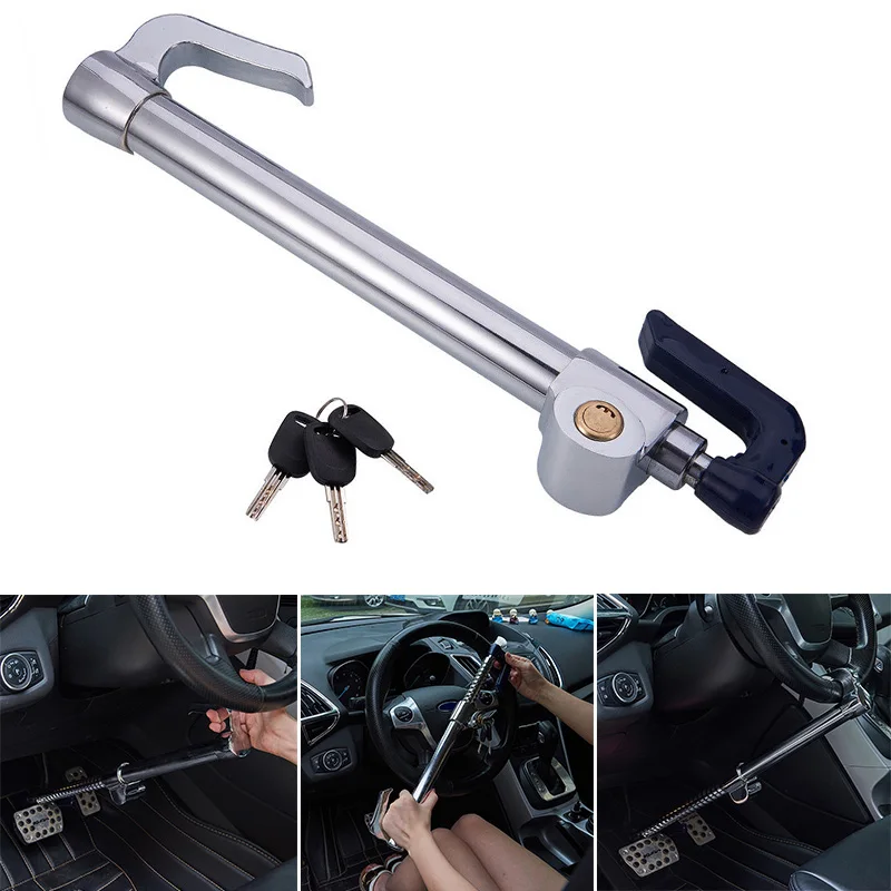 

Car Steering Wheel Three-direction Clutch Throttle Anti-theft Hook Lock W/ Key