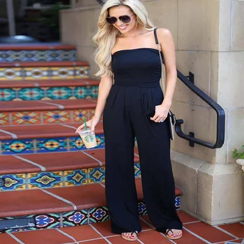 

Leisure Sexy Tube Top Wide Leg Strapless Casual Jumpsuit Woman