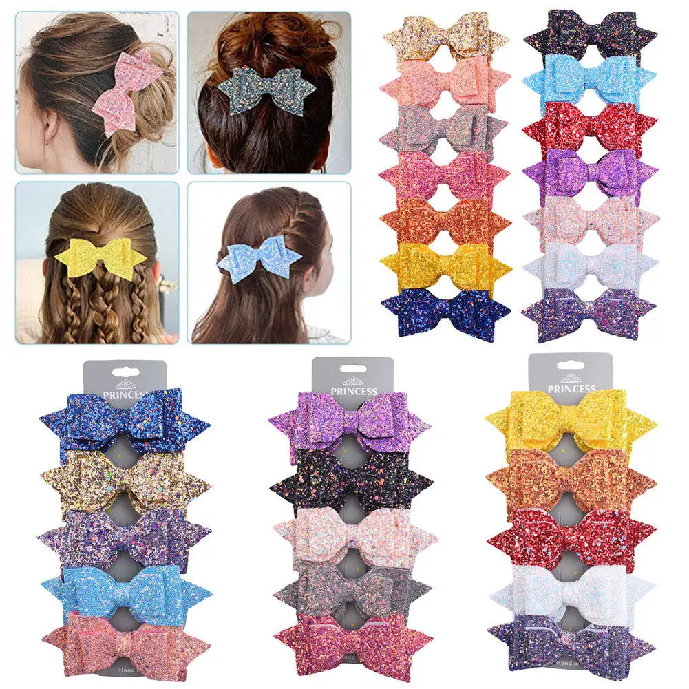 

5pcs/40pcs Lovely Kids Girls Baby Glitter Shiny Sequin Bowknot Hair Clip Hair Bow Hairpin Girls Headwear