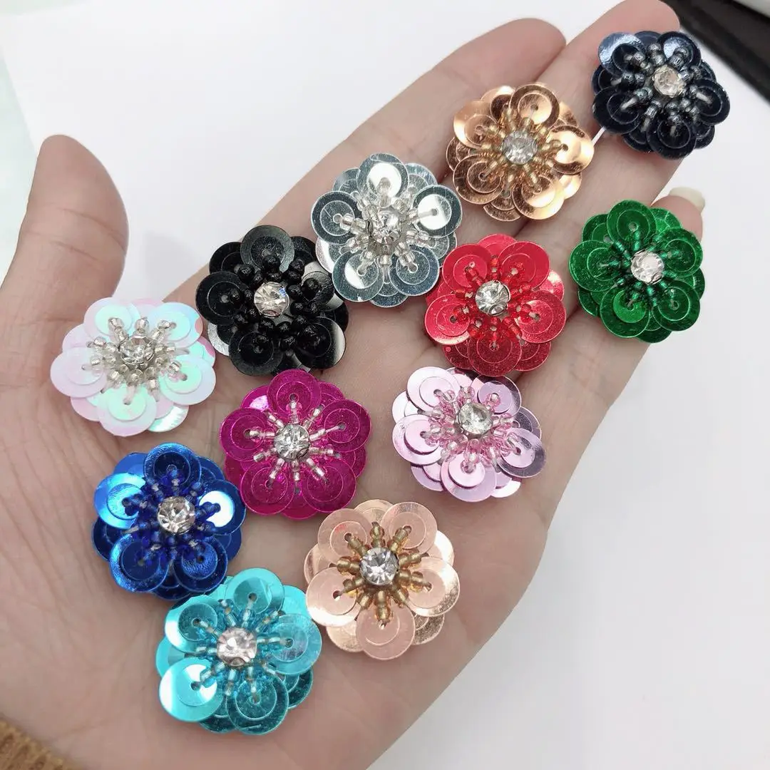 

Fine 5pcs 3D Flower Petal Sequined Appliques Cosplay Diy Sewing Apparel Trims Dress Beading Sewing Trims Various Colors