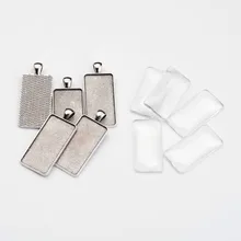 5 компл./лот основа ожерелья установка прямоугольник Форма кулоны с резиновыми полосками продается ювелирных прямоугольник Стекло кабошон, для бижутерии, материал для рукоделия аксессуаров решений