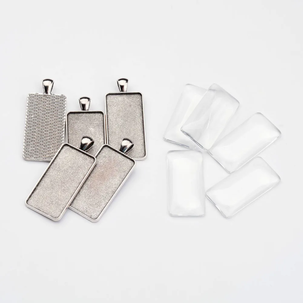 5sets/lot Necklace Base Setting Rectangle Shape Pendant with Glass Cabochon For Jewelry Findings DIY Accessory Making | Украшения и