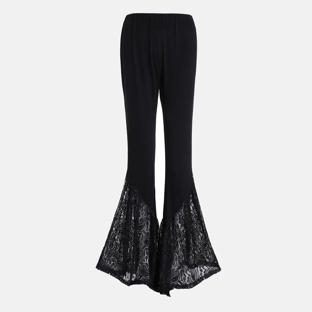 2019 Summer Women Sexy Full Length Lace Flare Pants New Fashion Solid Color Wide Leg Split Pants 2019 Summer Women Sexy Full Length Lace Flare Pants New Fashion Solid Color Wide Leg Split Pants
