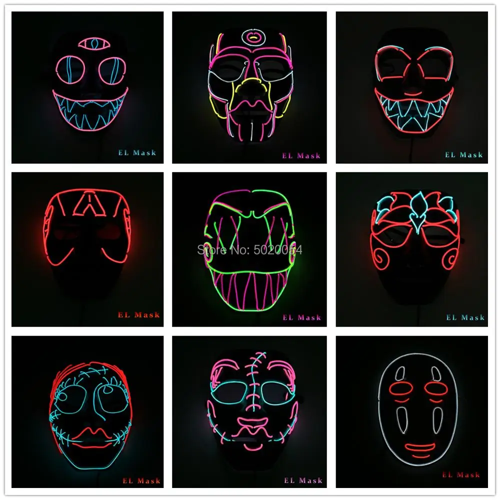 

GZYUCHAO EL 9 Style Halloween Glowing Party Light up devil Mask Masquerade Cosplay EL Mask For Costume-Props