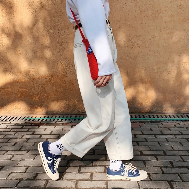 Spring Men's Personality New Casual Jeans M-2XL Solid Color Simple Wide Leg Wild Youth Loose Temperament Student Trousers