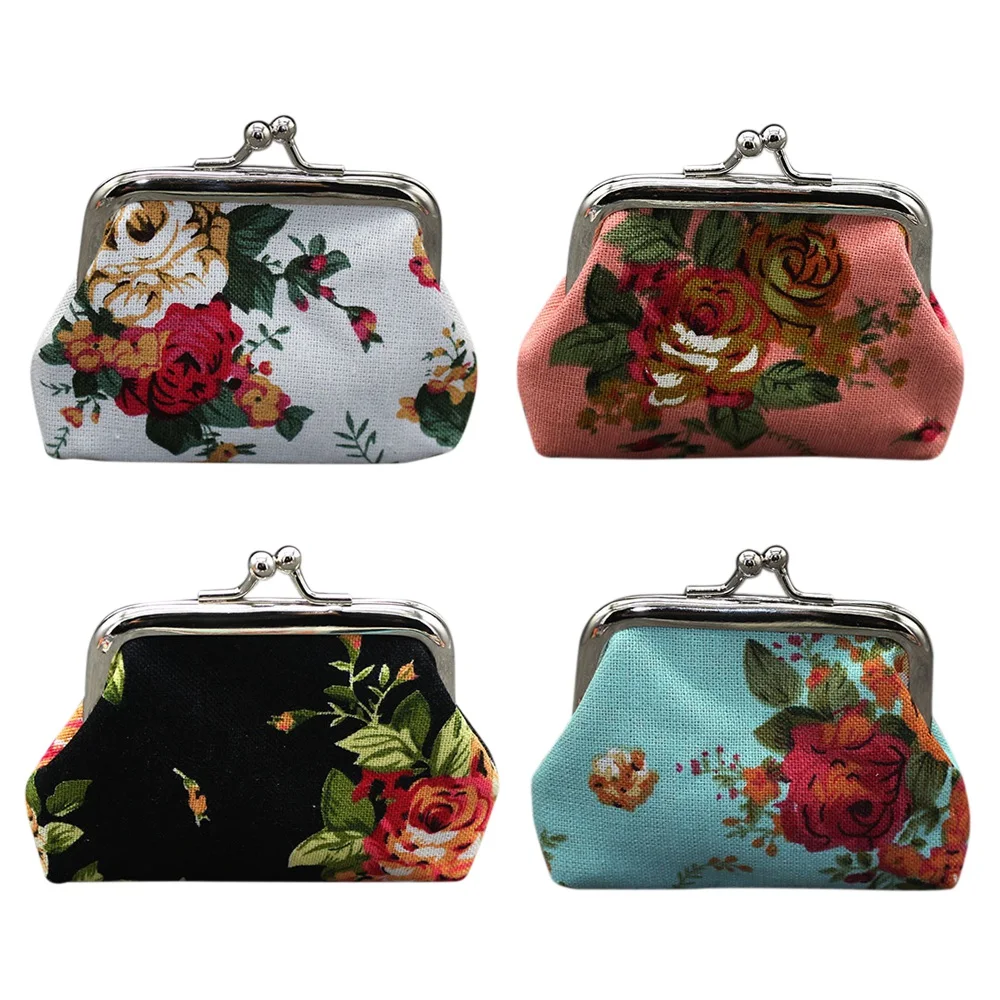 

4Pc Women Girl Canvas Floral Coin Purse Clutch Pouch Wallet