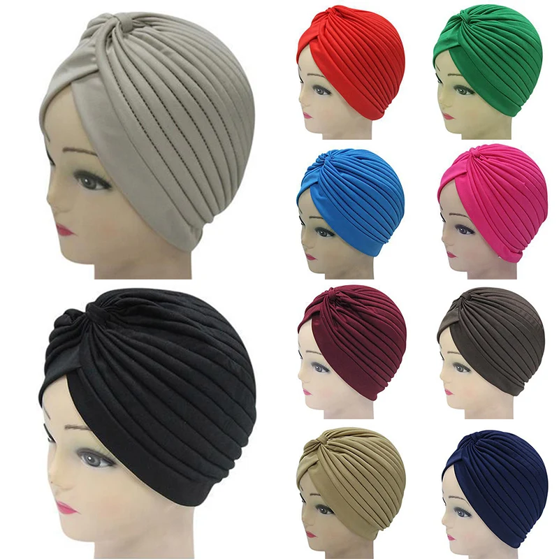 

Fashion New Bandanas Stretchy Headscarf Knotted Indian Cap Turban Muslim Hat Wrap Chemo Women