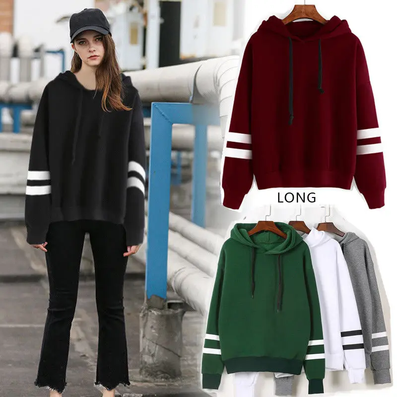  Womens Long Sleeve Hoodie Sweatshirt Sexy 2018 Fashion Jumper Hooded Pullover Tops Casual Ladies To