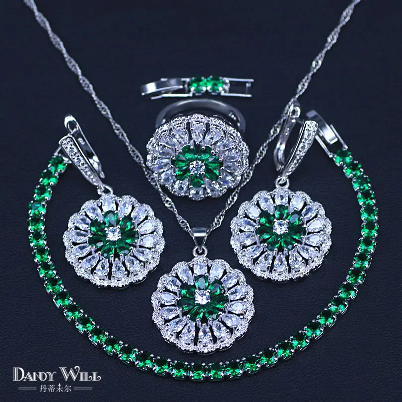 

Green Zircon Bridal Silver 925 Jewelry Sets Women Pendant&Necklace Ring Earrings With Natural Stones Bracelets Jewelery Gift Box