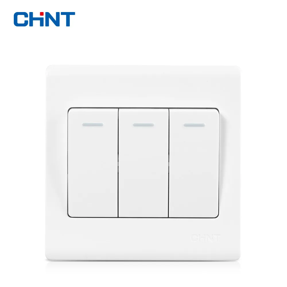 

CHNT 86 Type Wall Switch Panel NEW7D Elegant White Three Keys Two Way 10A Rubber Flame-retardant Free Shipping