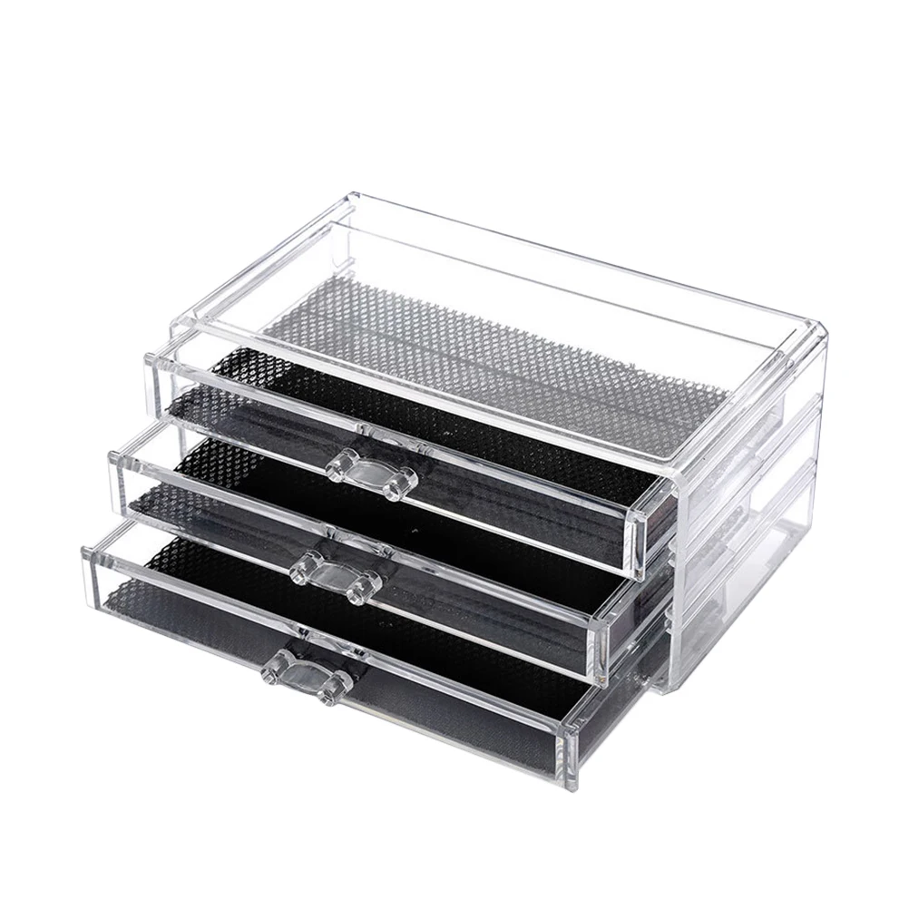 1Pc Storage Case Space- Saving Plastic Jewelry Makeup Cosmetics 3 Drawers Storage Case for Office H
