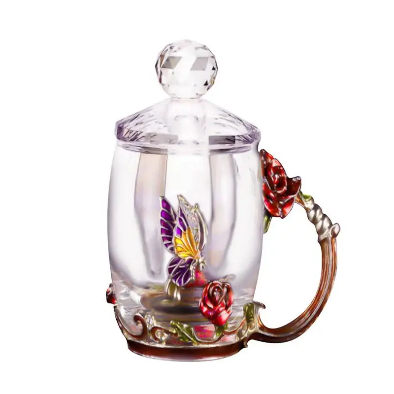 Термостойкая стеклянная чашка красная роза эмалированная чашка для воды креативная стеклянная банка для воды молочный фруктовый сок