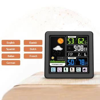 

LCD Screen Thermometer Wireless Weather Station Indoor&Outdoor Thermometer Hygrometer Alarm Clock with USB Port Snooze Function