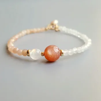 

LiiJi Natural Moonstone Sunstone Freshwater Pearl Bracelet 925 Sterling Silver Delicate Adjustable Bracelet For Women Jewelry