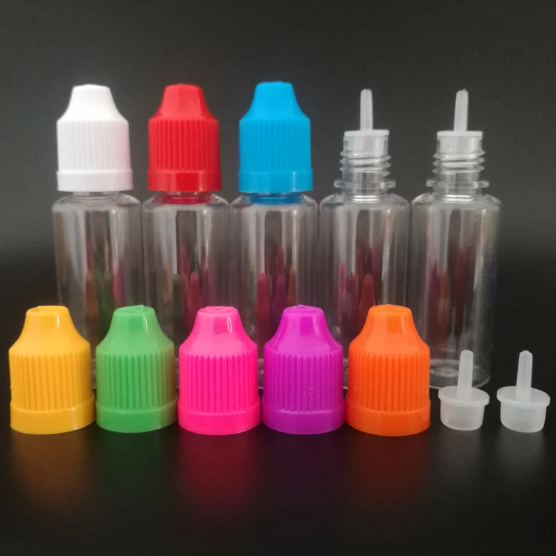 

500pcs 20ml PET Clear Refillable Bottles Empty E liquid E juice Dropper Bottles With Childproof Cap Long Thin Tips for Nail Gel