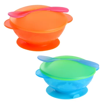 

3pcs/Set Baby Feeding Bowl with Cover Temperature Sensing Spoon Infant Non-slip Sucker Bowl Spoon Kids Food Container Dishes Set